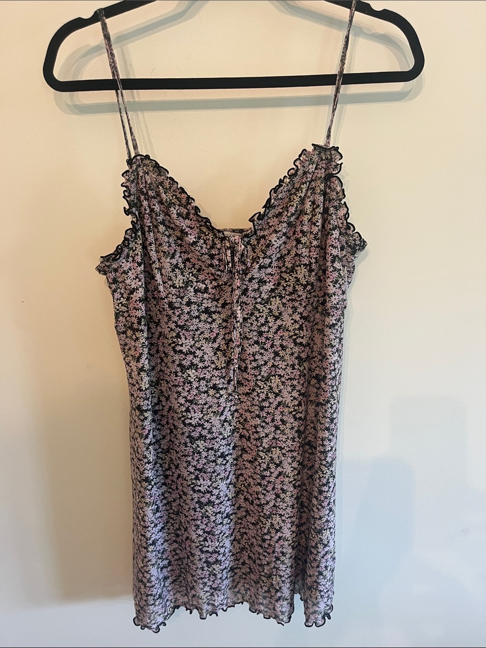 American Eagle Outfitters Black and Pink Floral Slip Mini Dress